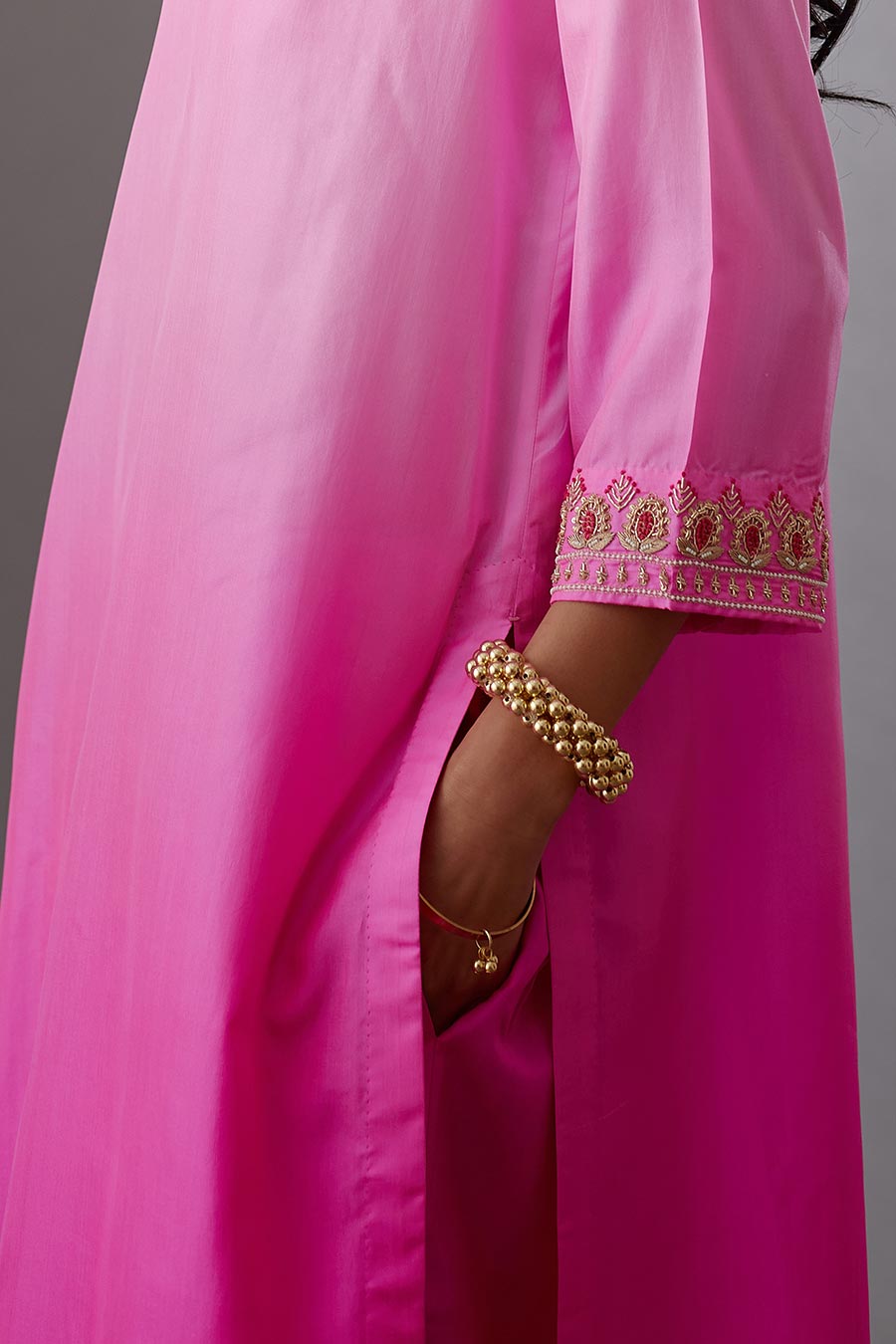 Rose Pink Silk Embroidered Kurta & Pant Set