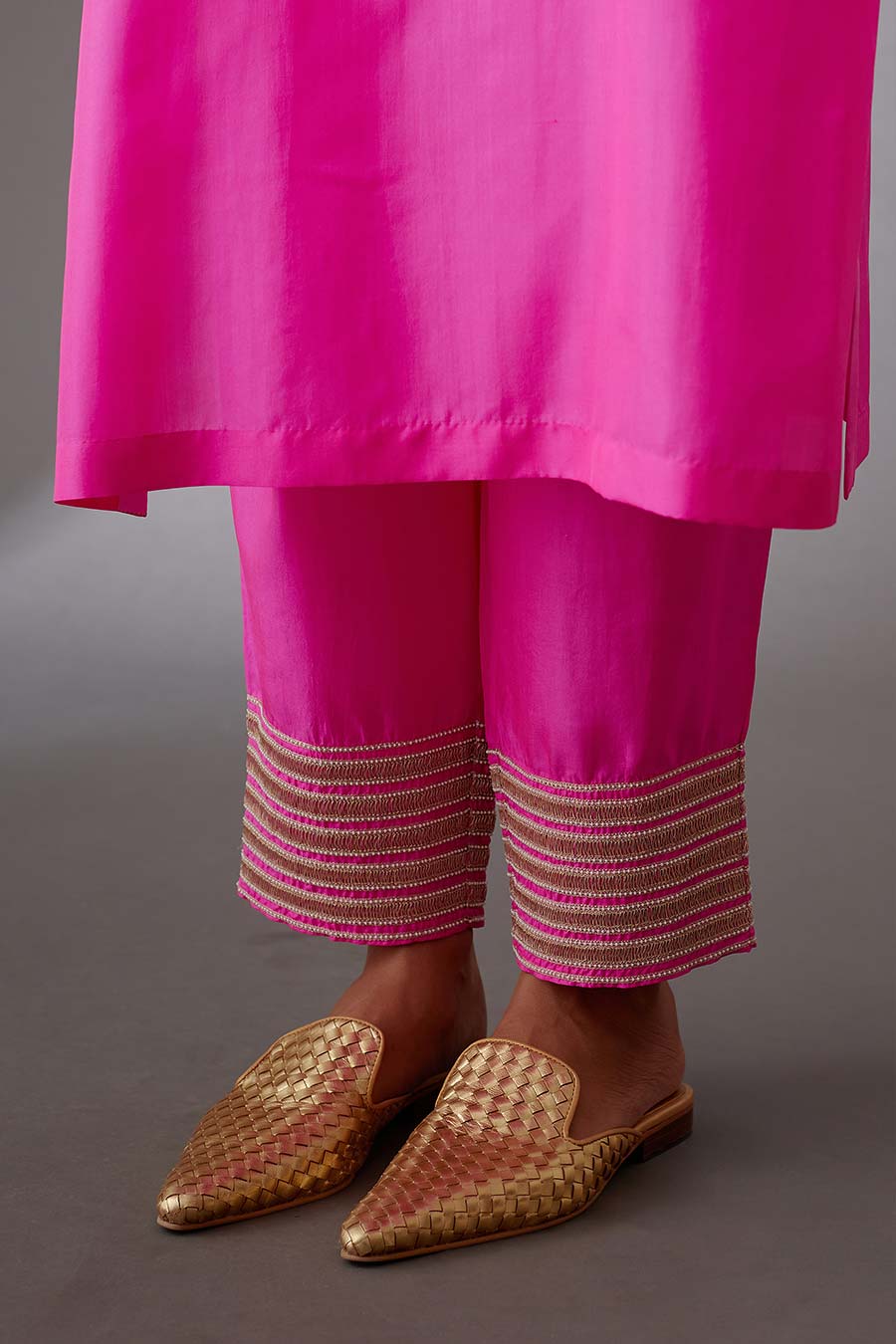 Rose Pink Silk Embroidered Kurta & Pant Set