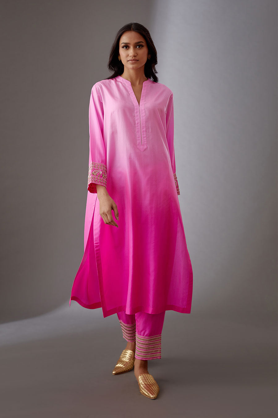 Rose Pink Silk Embroidered Kurta & Pant Set