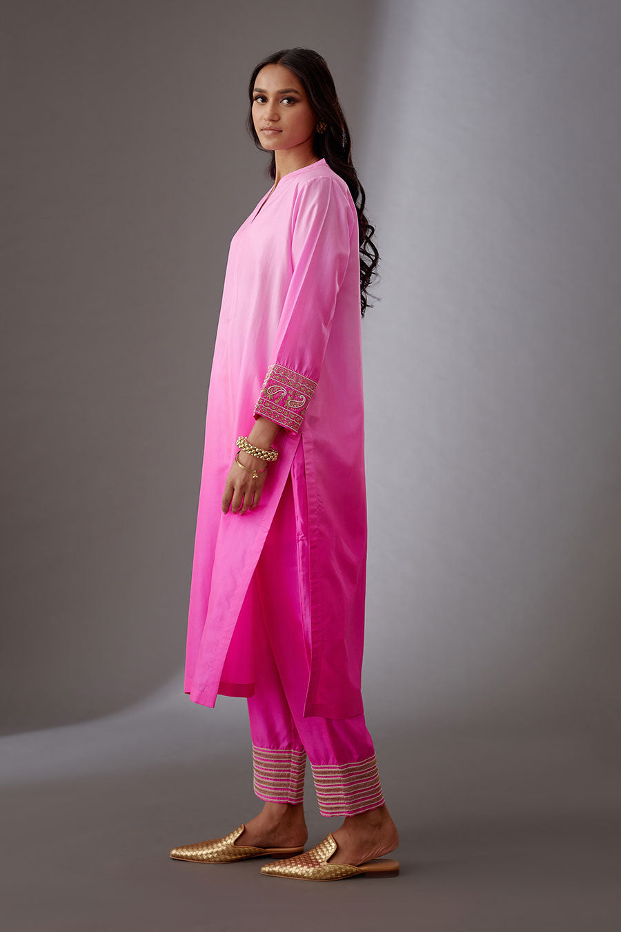 Rose Pink Silk Embroidered Kurta & Pant Set