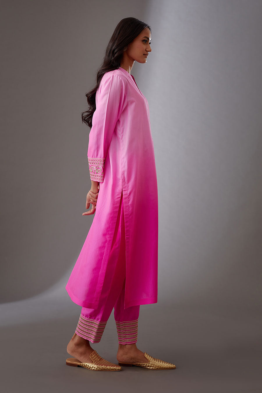 Rose Pink Silk Embroidered Kurta & Pant Set