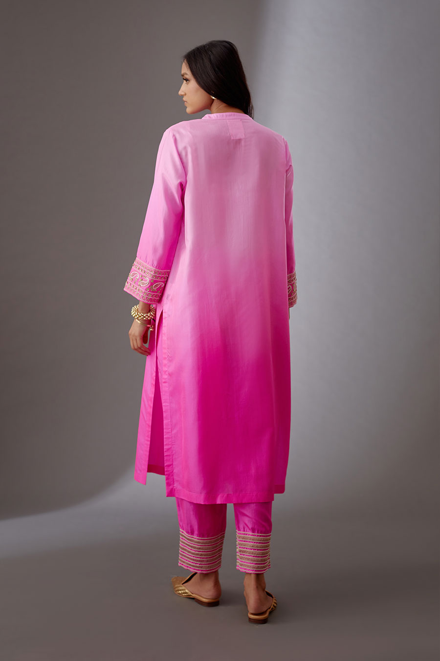 Rose Pink Silk Embroidered Kurta & Pant Set