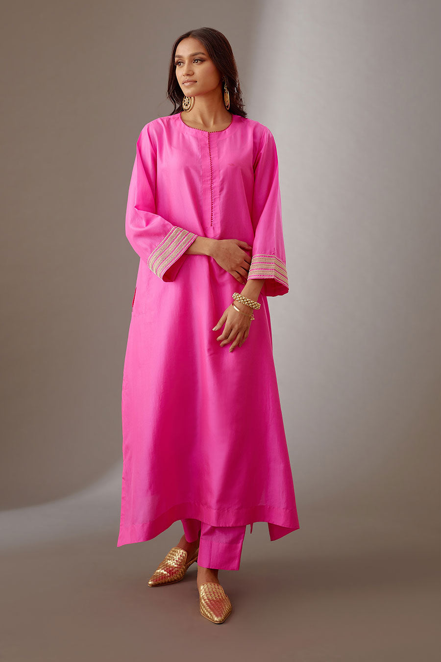 Rose Pink Silk Embroidered Kurta & Pant Set