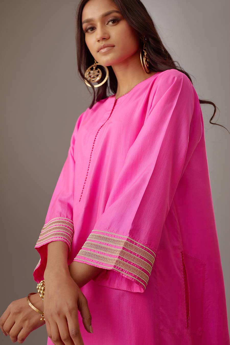 Rose Pink Silk Embroidered Kurta & Pant Set