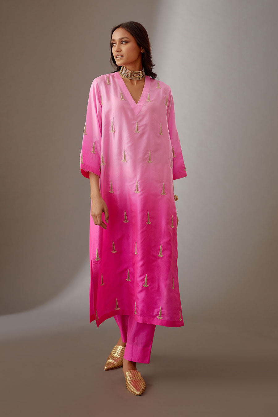 Rose Pink Silk Embroidered Kurta & Pant Set