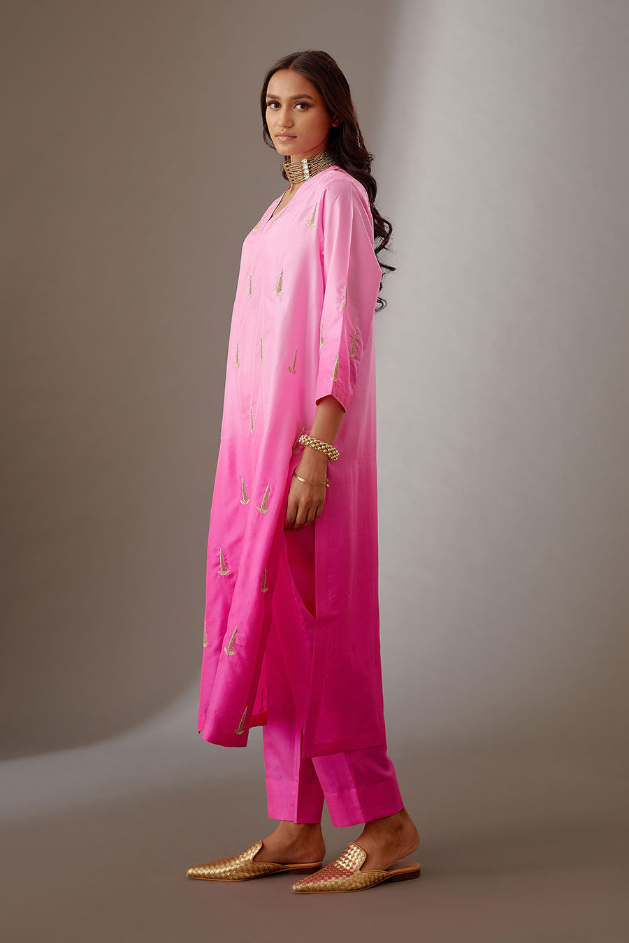 Rose Pink Silk Embroidered Kurta & Pant Set