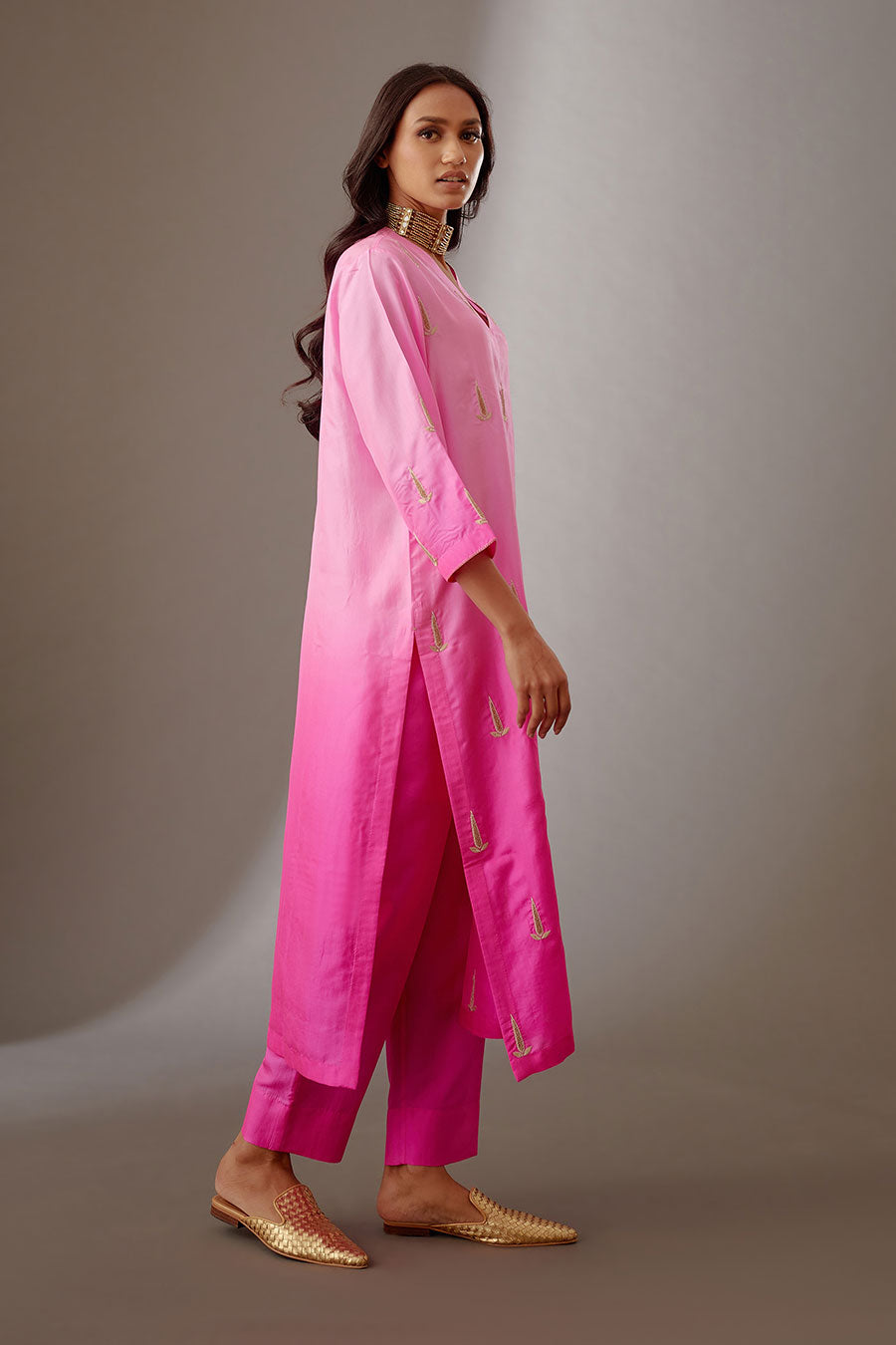 Rose Pink Silk Embroidered Kurta & Pant Set