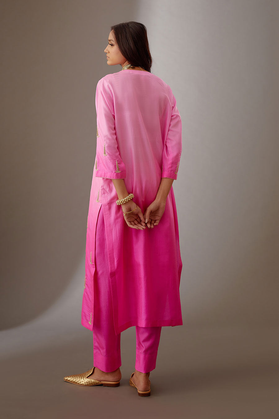 Rose Pink Silk Embroidered Kurta & Pant Set