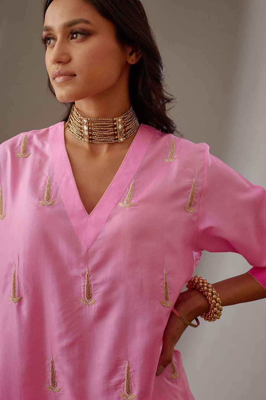 Rose Pink Silk Embroidered Kurta & Pant Set