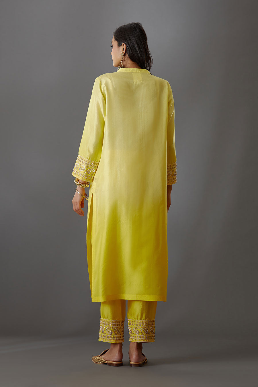 Yellow Silk Embroidered Kurta & Pant Set