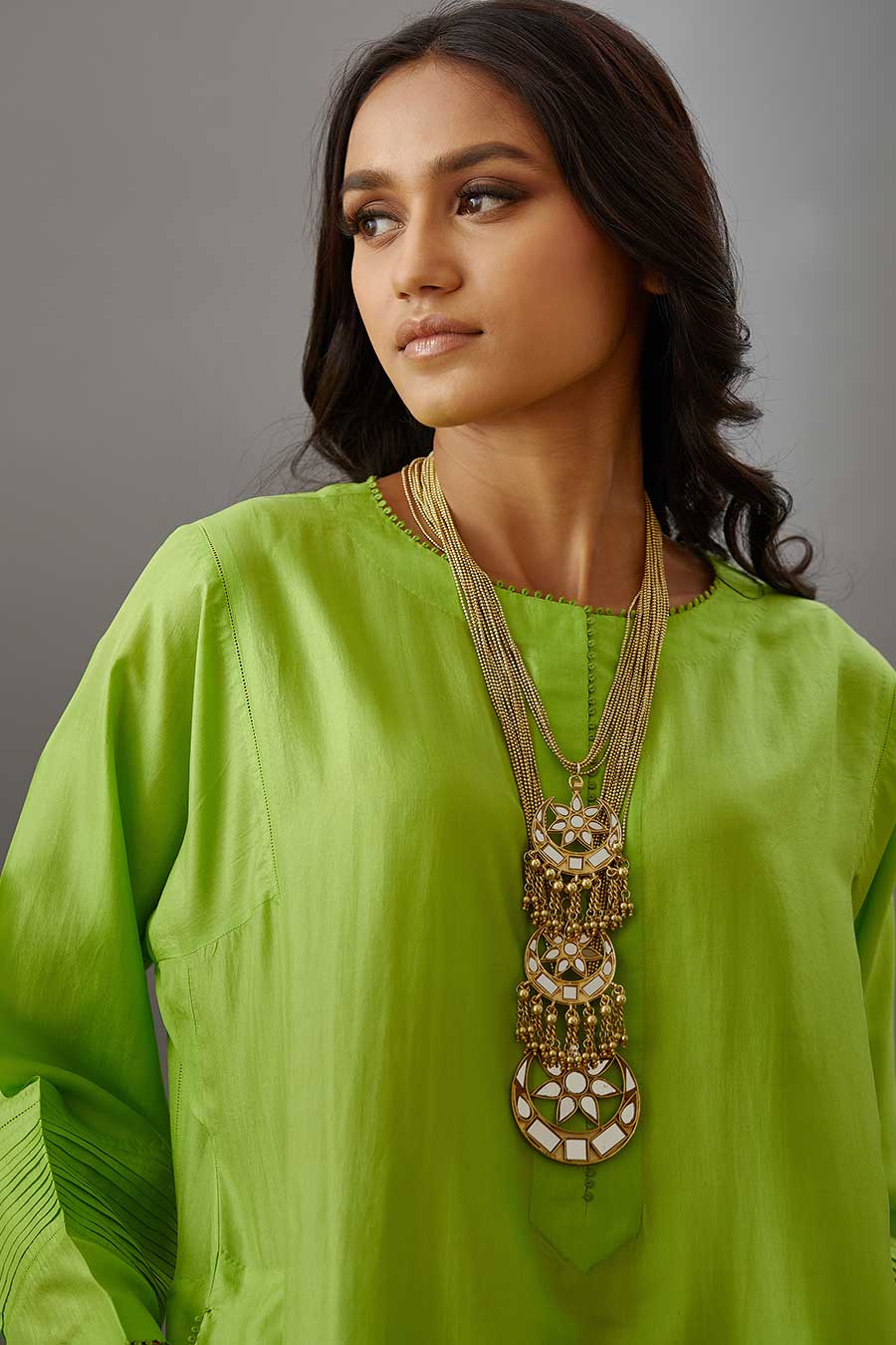 Lime Green Silk Embroidered Kurta & Pant Set