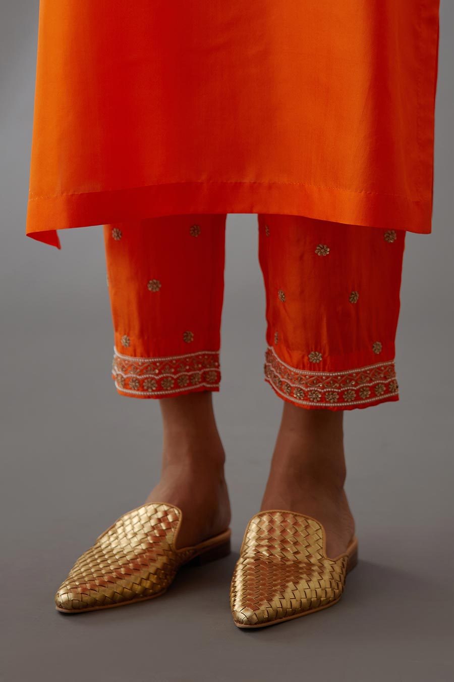 Coral Silk Embroidered Kurta & Pant Set