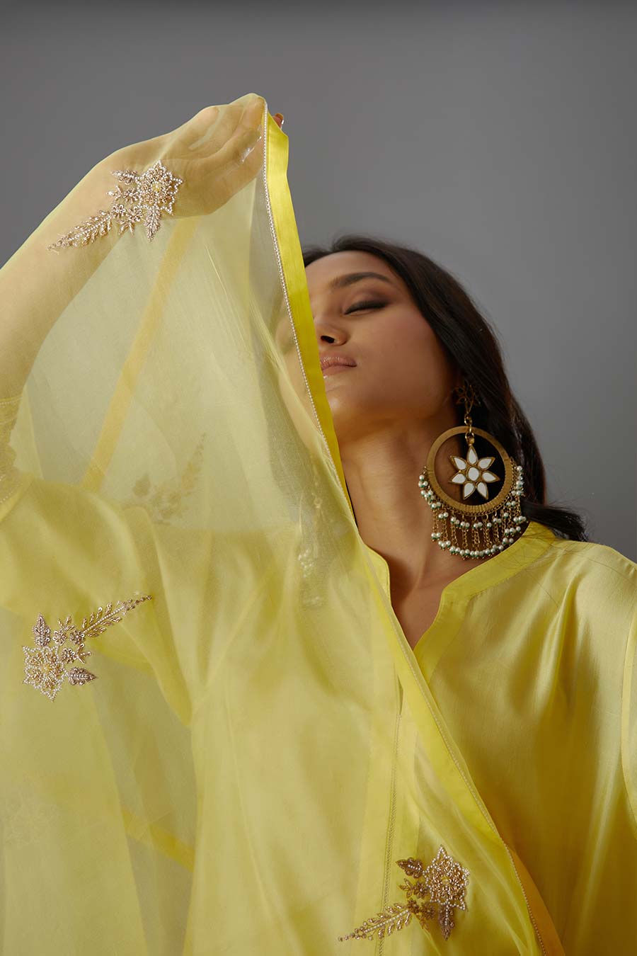 Yellow Silk Organza Embroidered Dupatta