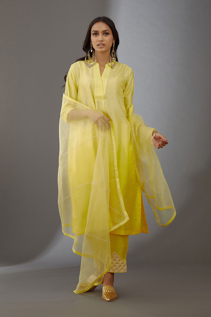 Yellow Silk Organza Embroidered Dupatta