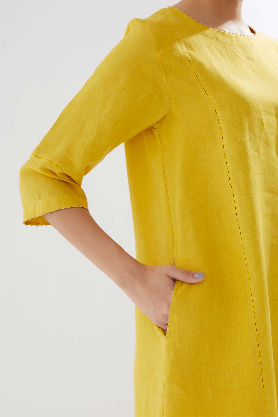 Canary Yellow Linen Kurta & Pants Set
