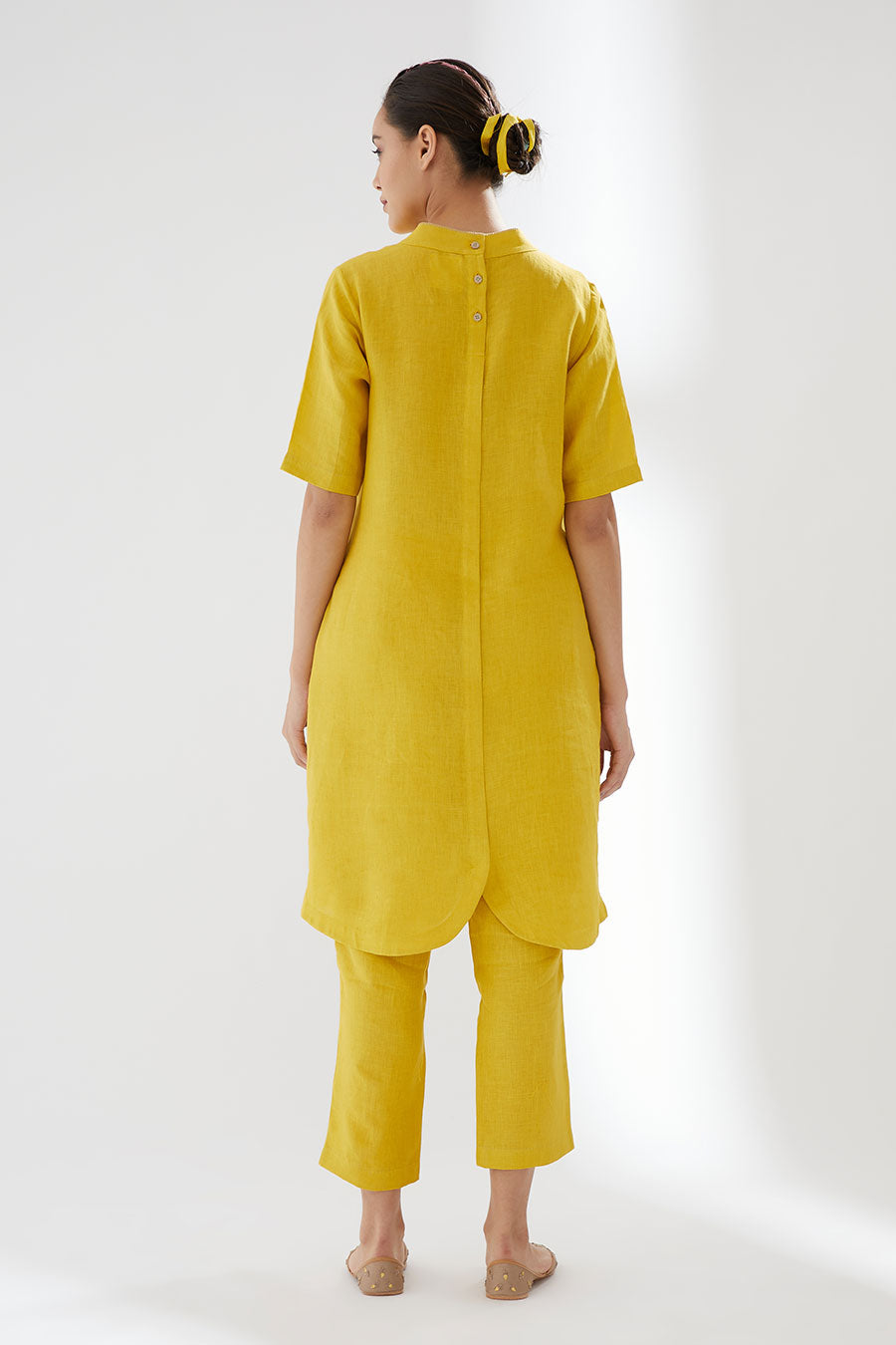 Canary Yellow Linen Kurta & Pants Set