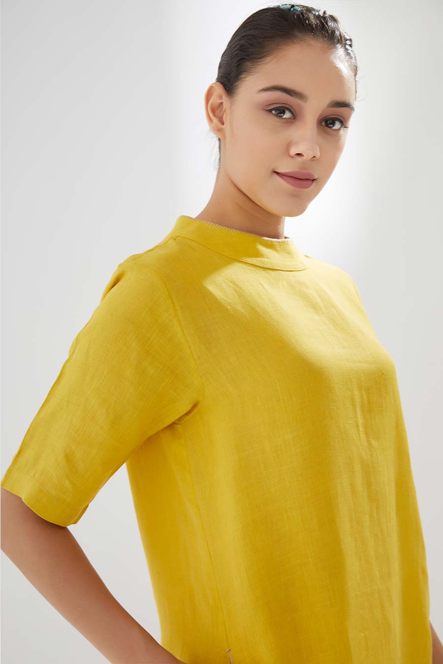 Canary Yellow Linen Kurta & Pants Set