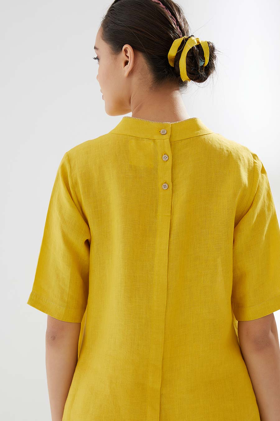 Canary Yellow Linen Kurta & Pants Set