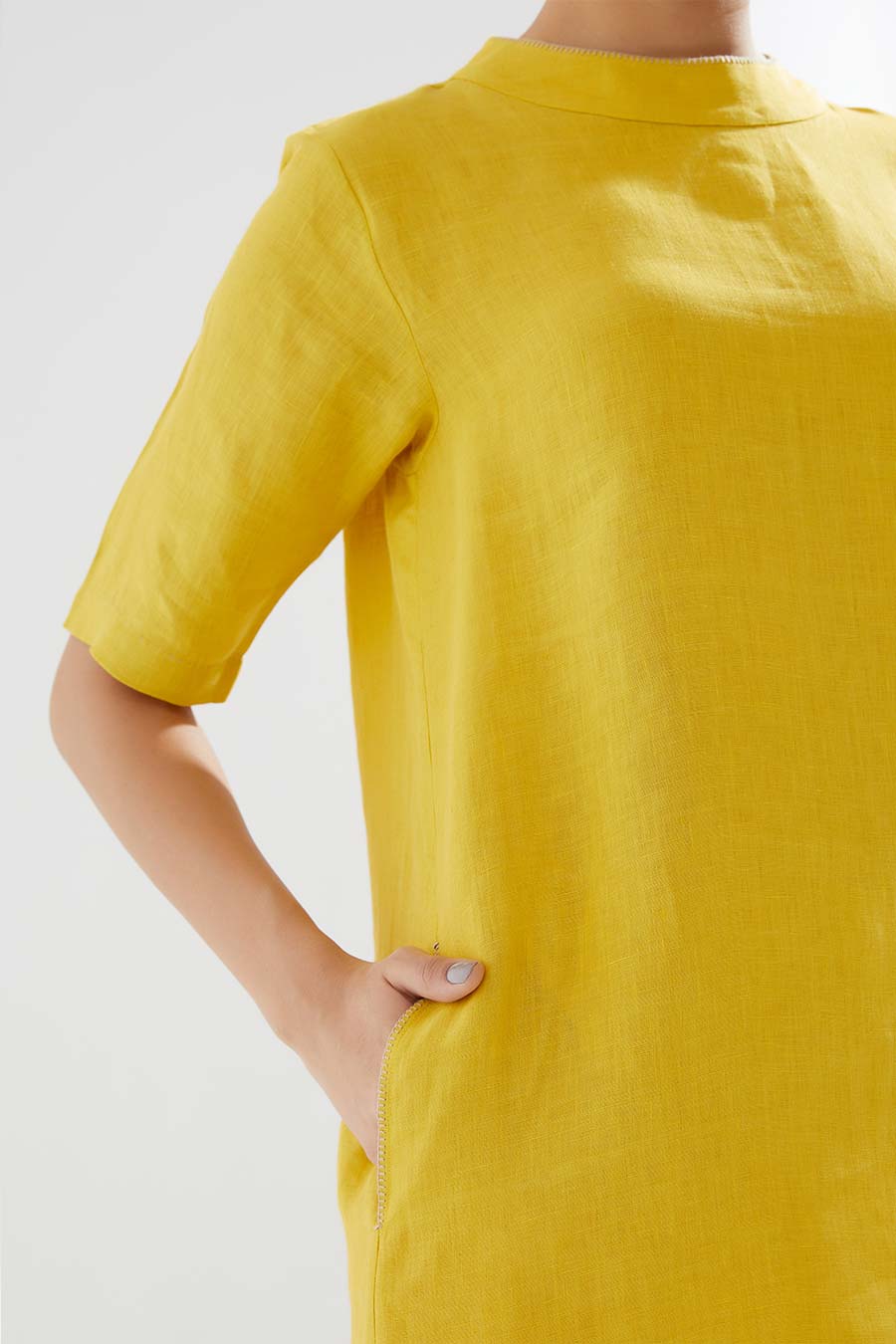 Canary Yellow Linen Kurta & Pants Set