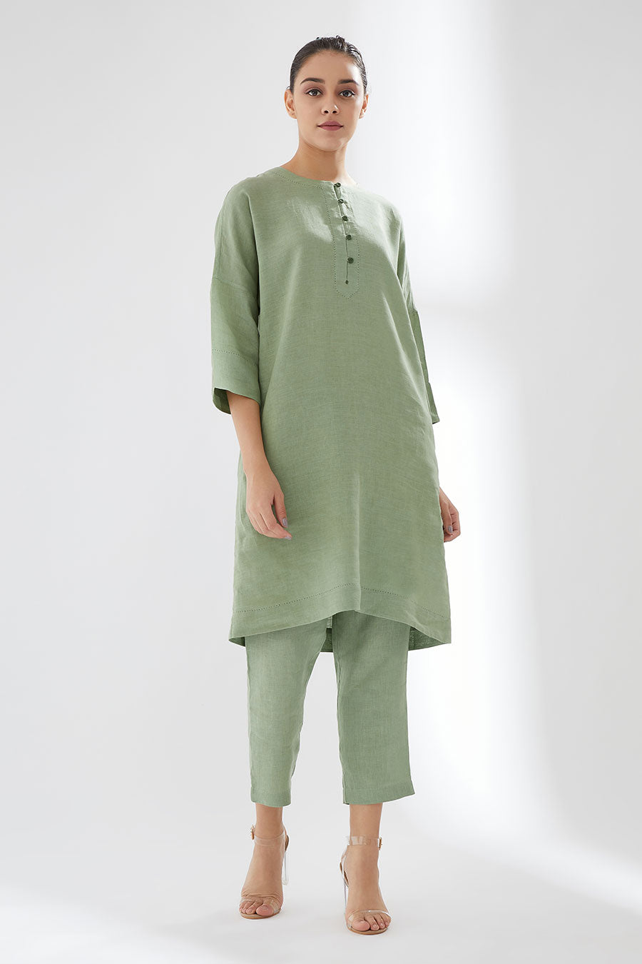 Pistachio Green Linen Kurta & Pants Set