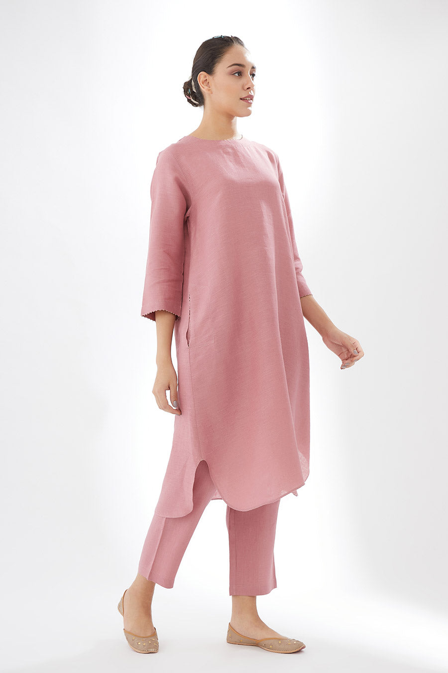 Rose Pink Linen Kurta & Pants Set