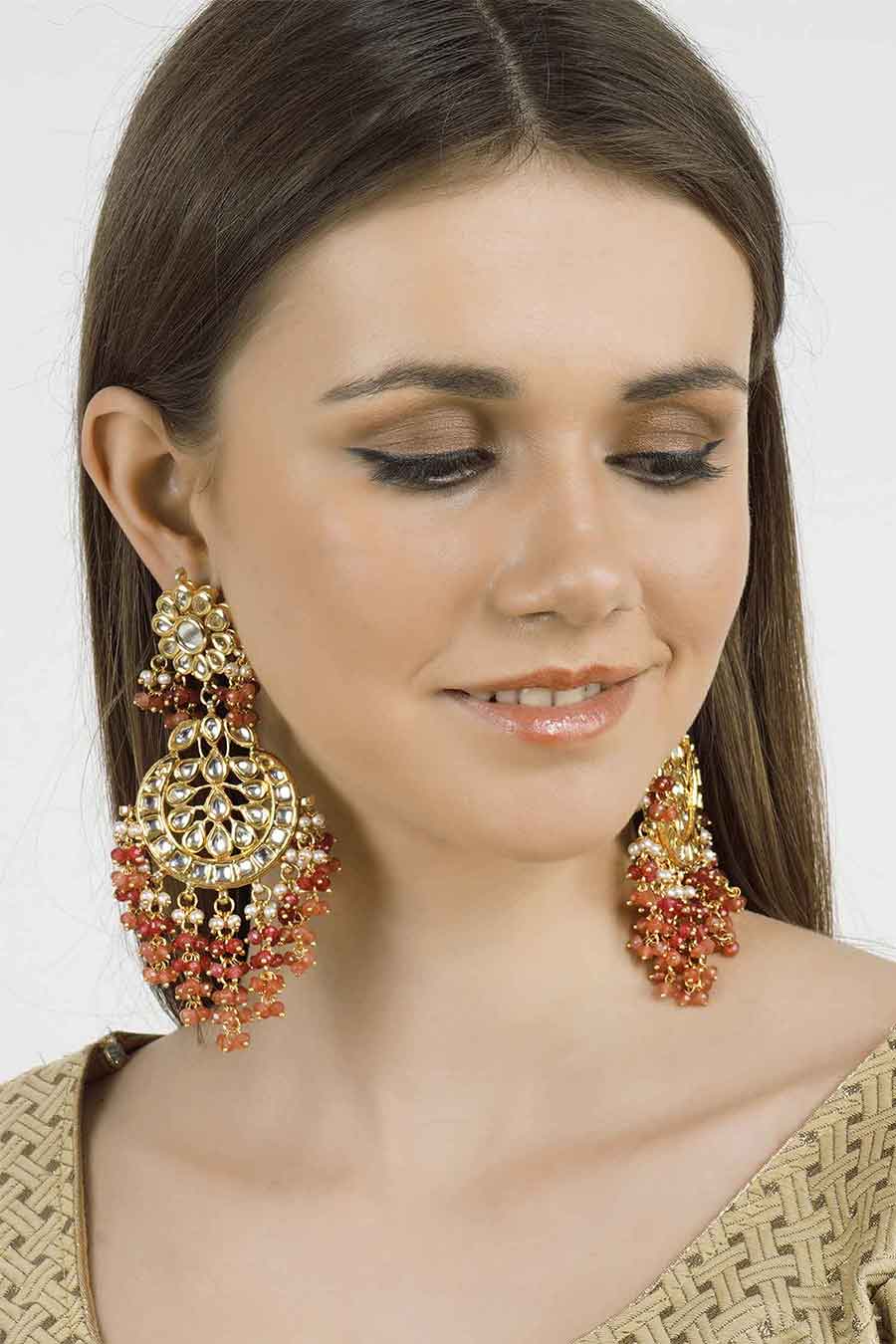 Gold Plated Kundan Dangler Earrings