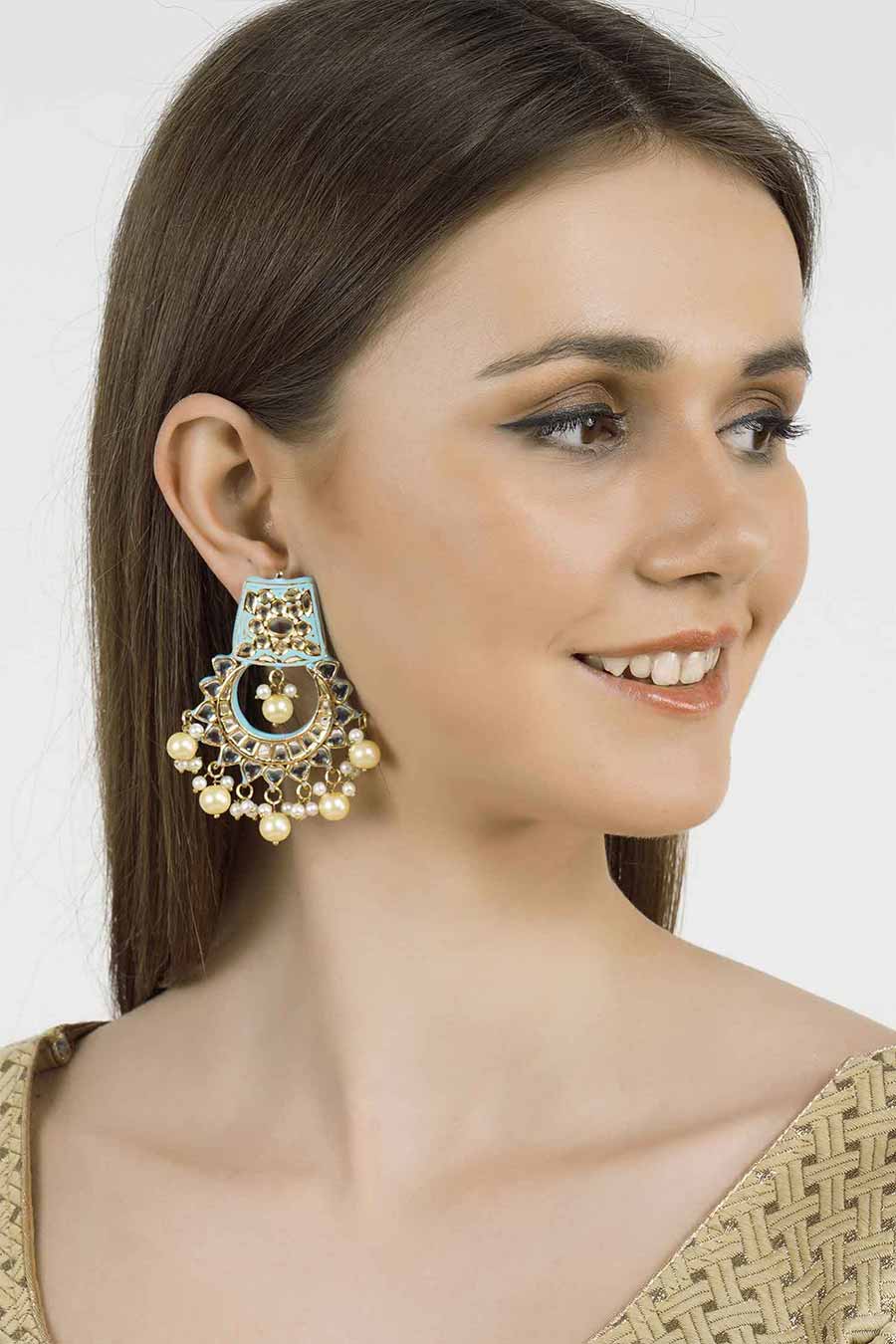 Gold Plated Kundan Chandbali Earrings