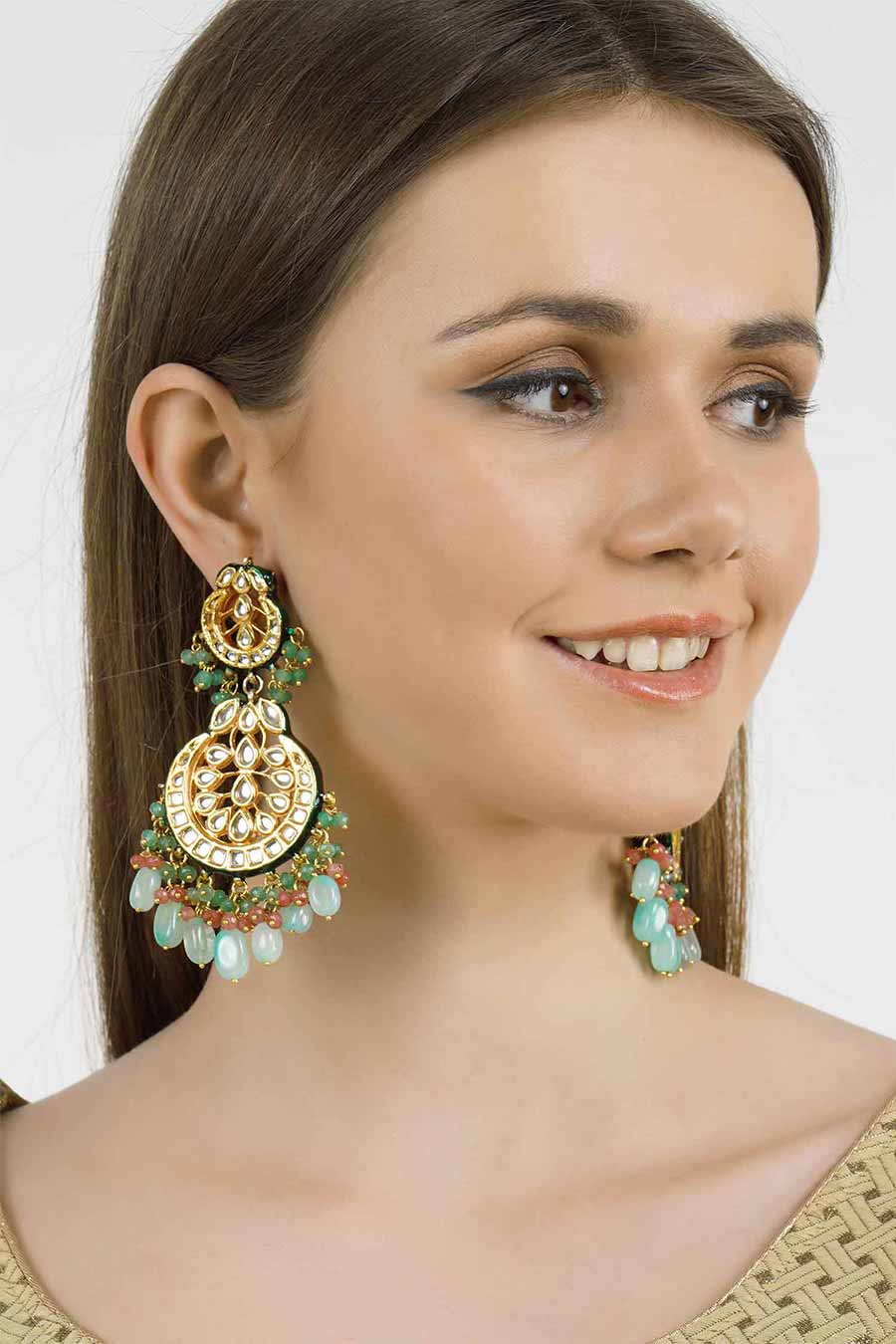 Gold Plated Kundan Chandbali Earrings