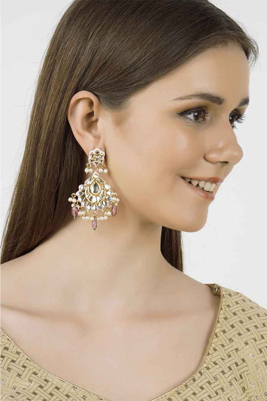 Gold Plated Kundan Drop Earrings