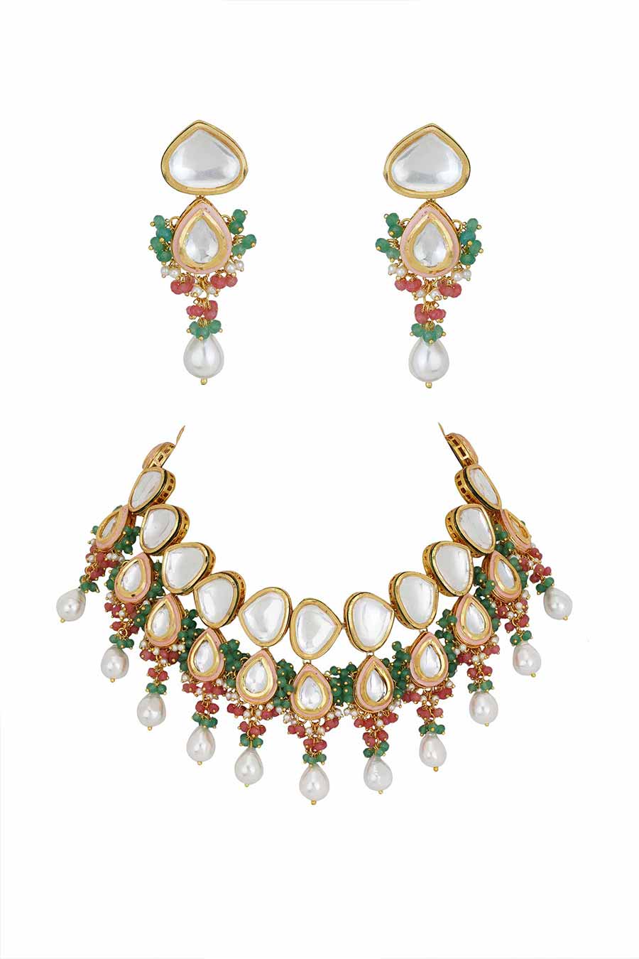 Gold Plated Kundan Necklace & Earrings Set