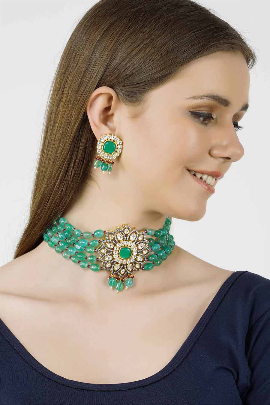 Gold Plated Ethnic Choker & Earrings Set