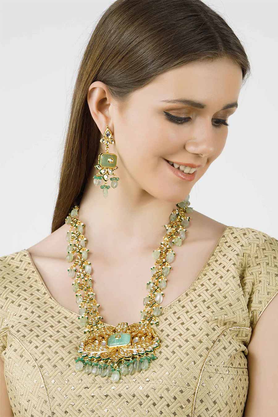 Gold Plated Kundan Necklace & Earrings Set