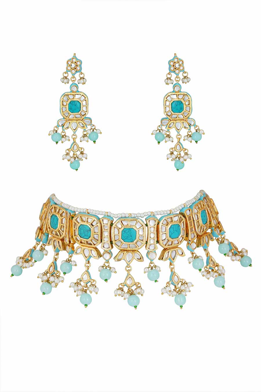 Gold Plated Kundan Choker & Earrings Set