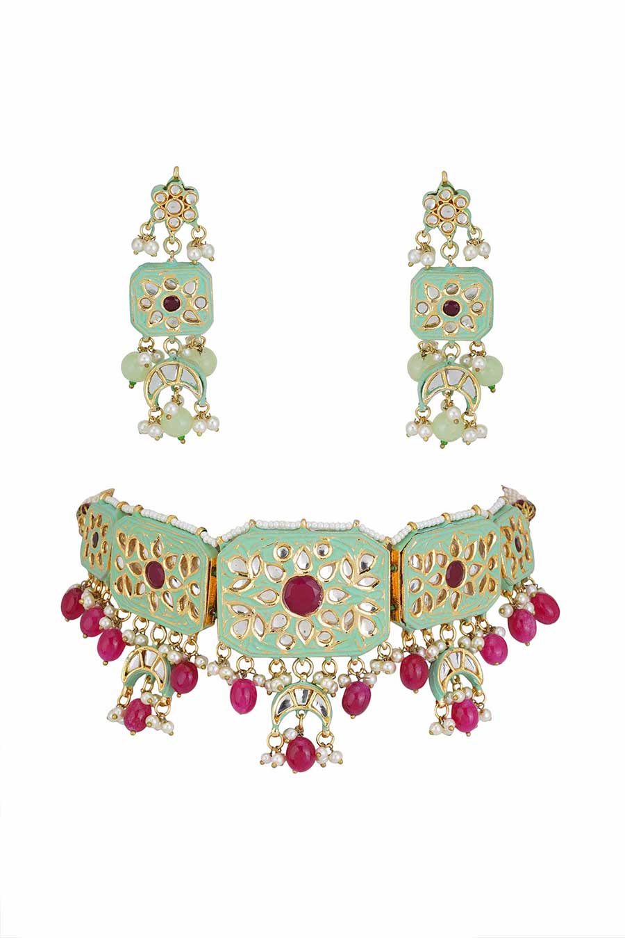 Gold Plated Kundan Choker & Earrings Set