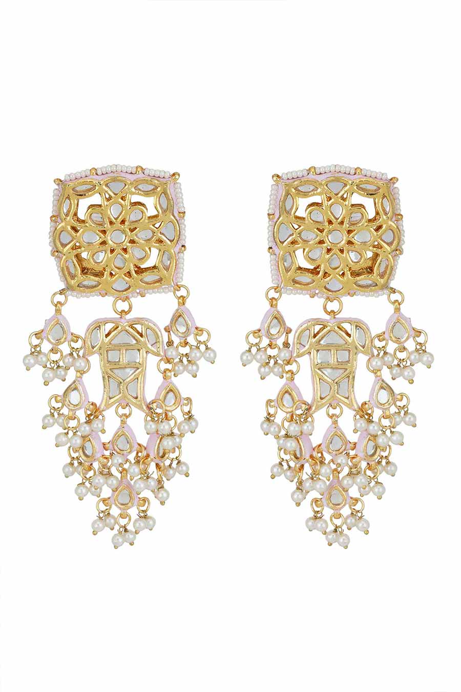 Gold Plated Pink Kundan Dangler Earrings