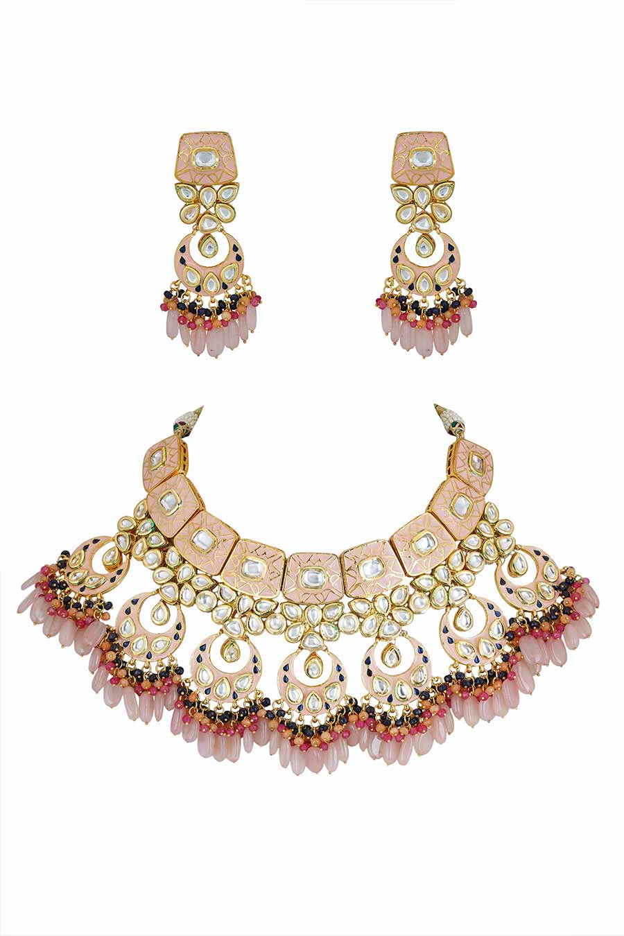 Gold Plated Kundan Necklace & Earrings Set