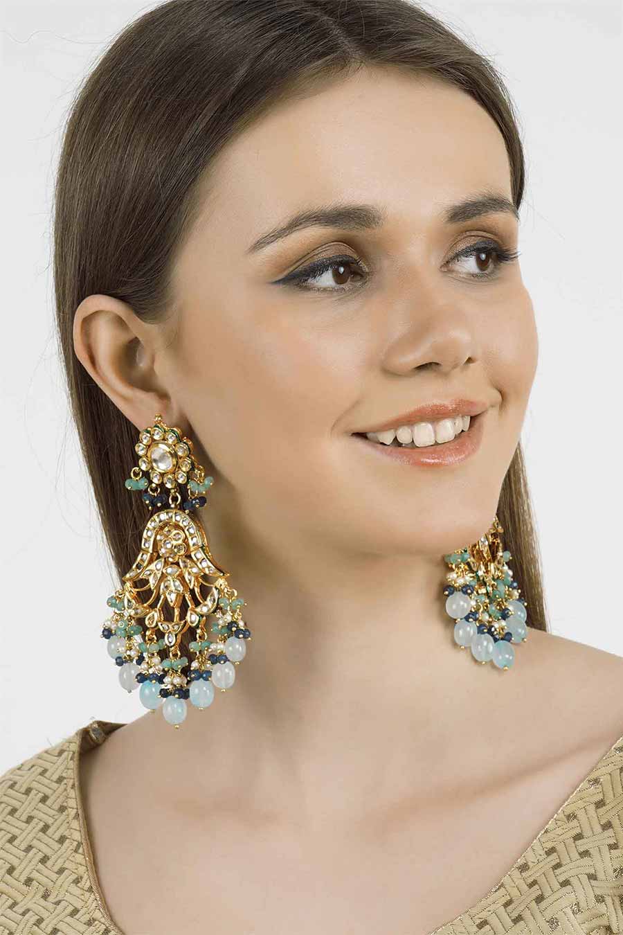 Gold Plated Kundan Dangler Earrings