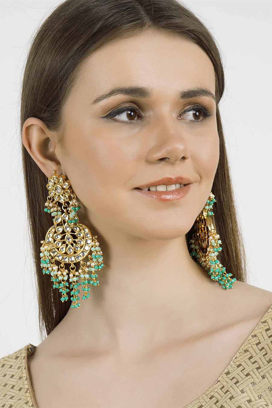 Gold Plated Kundan Chandbali Earrings