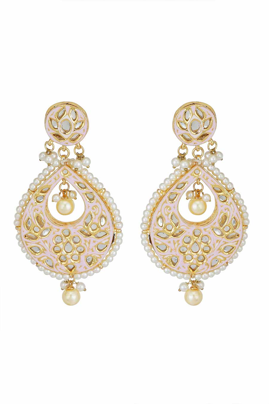 Gold Plated Pink Kundan Drop Earrings