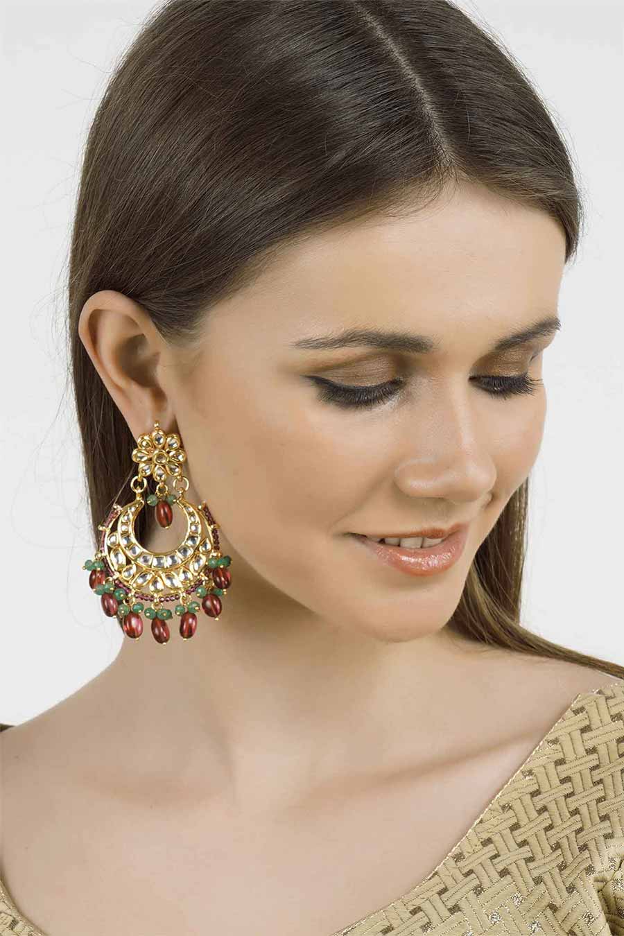 Gold Plated Kundan Chandbali Earrings