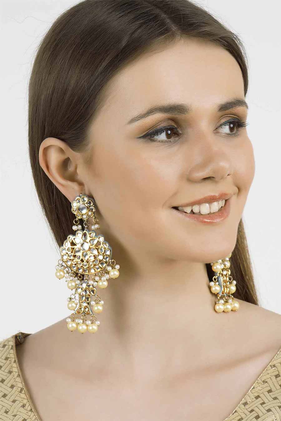 Gold Plated Kundan Dangler Earrings