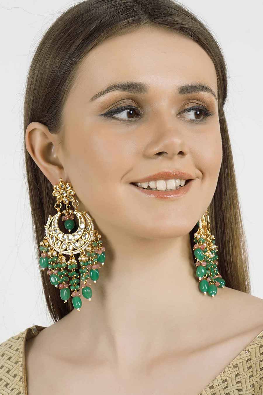 Gold Plated Kundan Chandbali Earrings