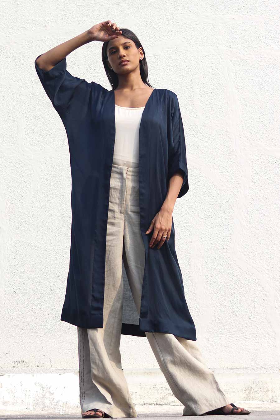 Navy Blue Flowy Kimono Jacket