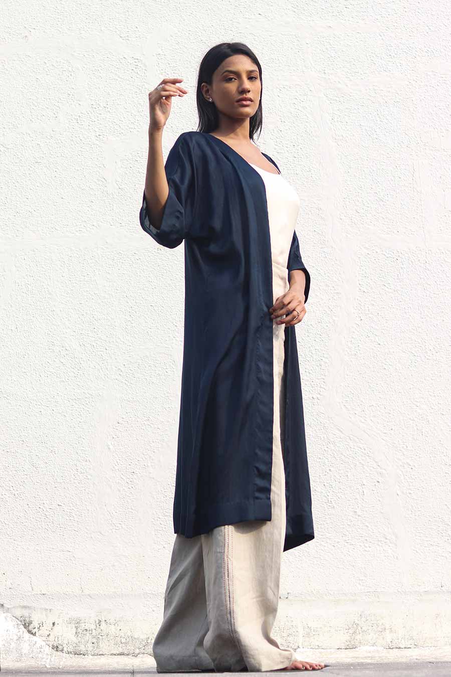 Navy Blue Flowy Kimono Jacket