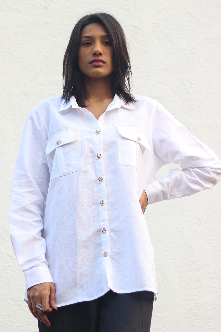 White Linen Classic Collar Shirt