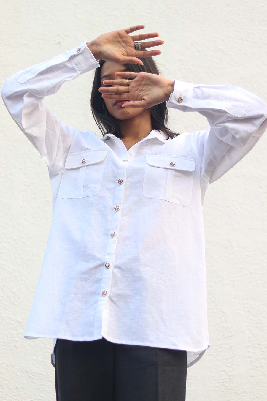 White Linen Classic Collar Shirt