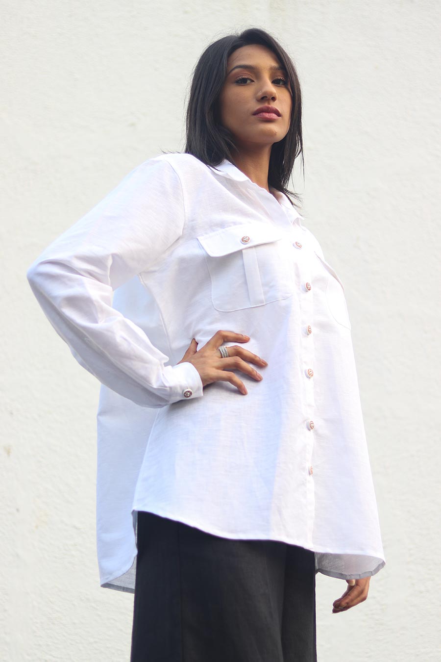 White Linen Classic Collar Shirt