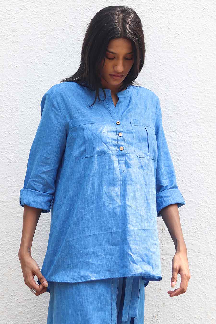 Blue Linen Classic Shirt Top