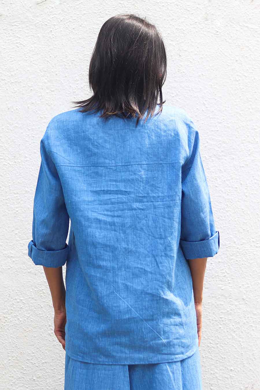 Blue Linen Classic Shirt Top