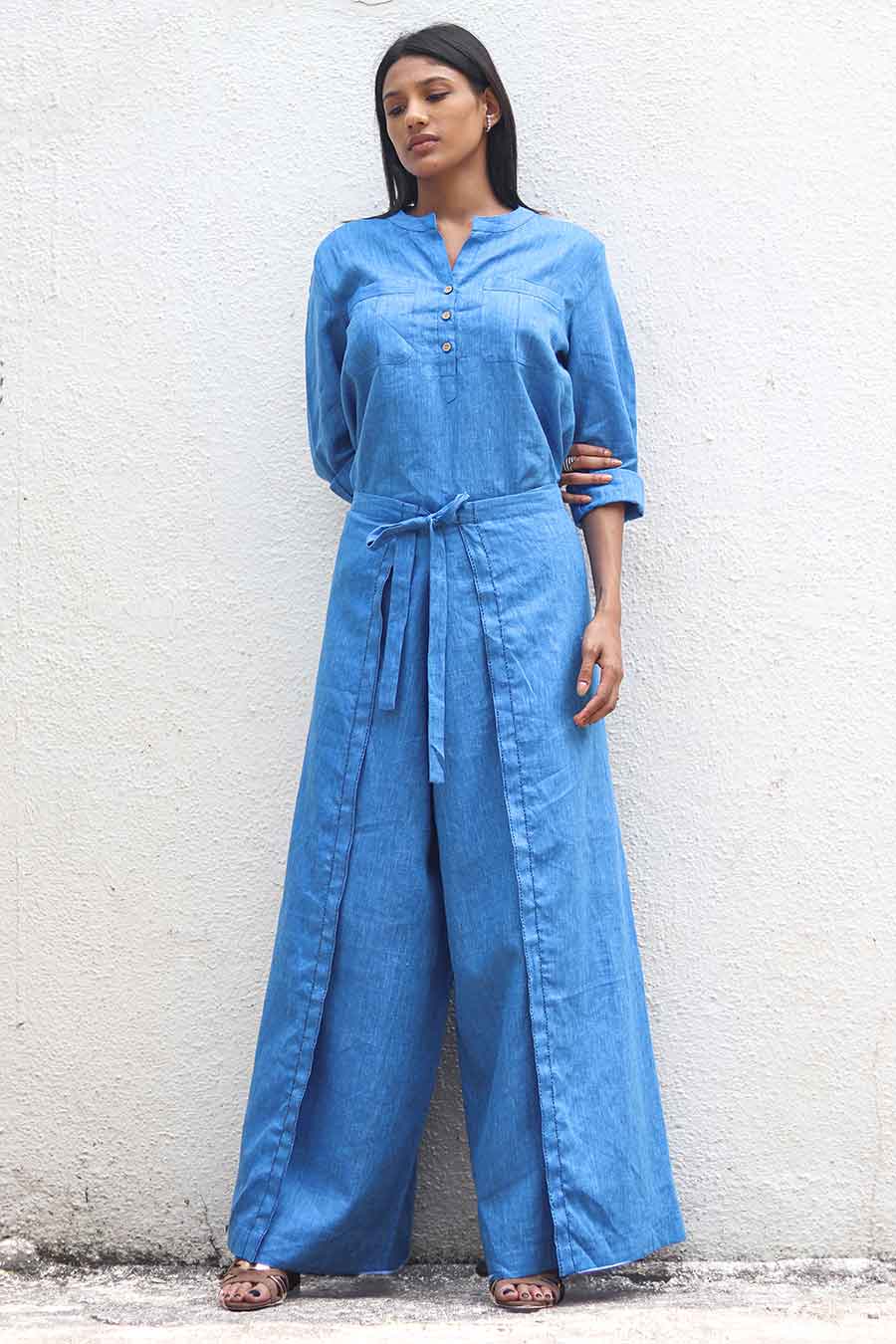 Blue Linen Classic Shirt Top